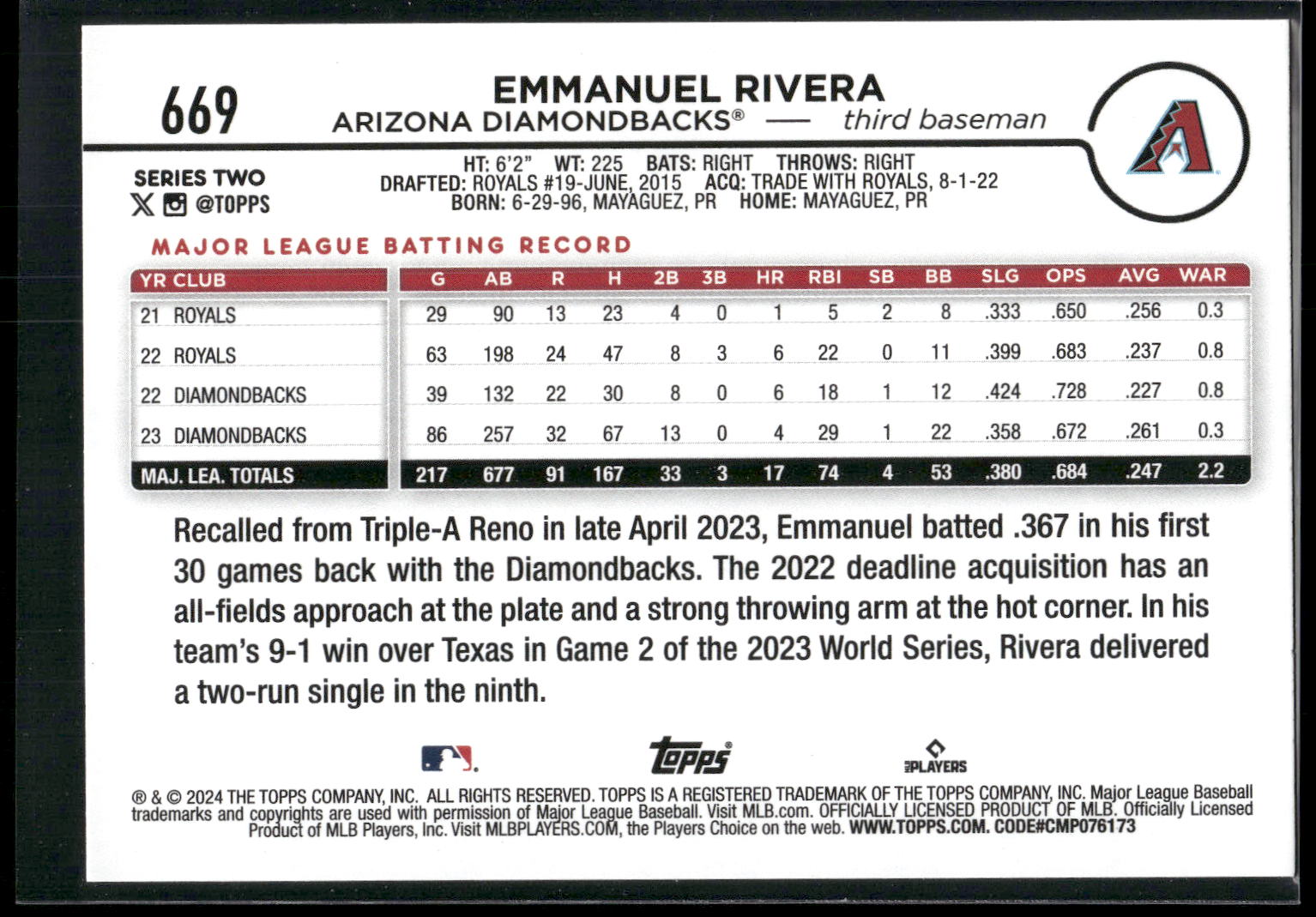 2024 Topps #669 Emmanuel Rivera Yellow