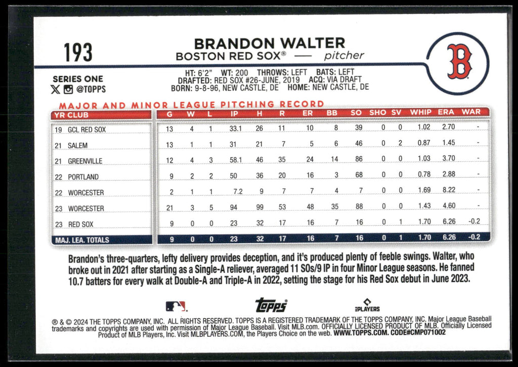 2024 Topps #193 Brandon Walter Yellow