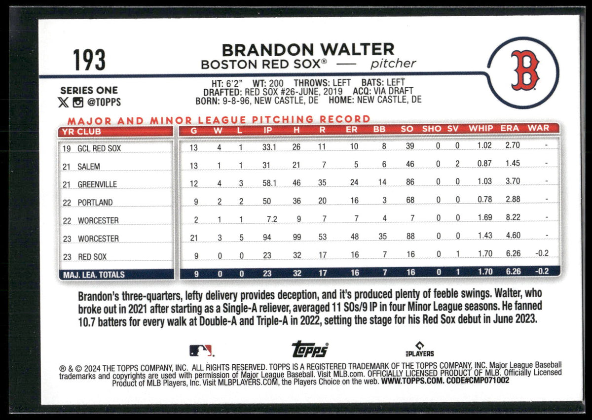 2024 Topps #193 Brandon Walter Yellow