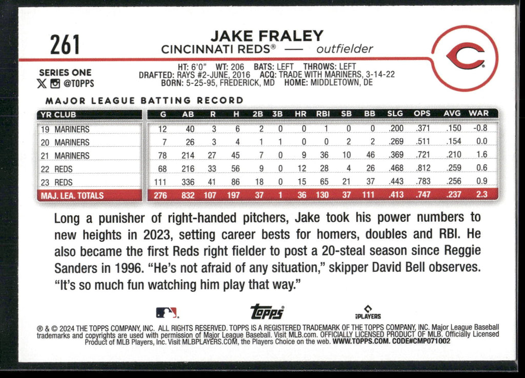2024 Topps #261 Jake Fraley Yellow