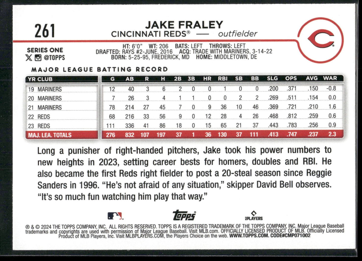 2024 Topps #261 Jake Fraley Yellow
