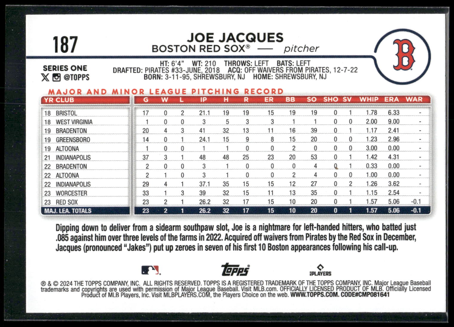 2024 Topps #187 Joe Jacques Holiday