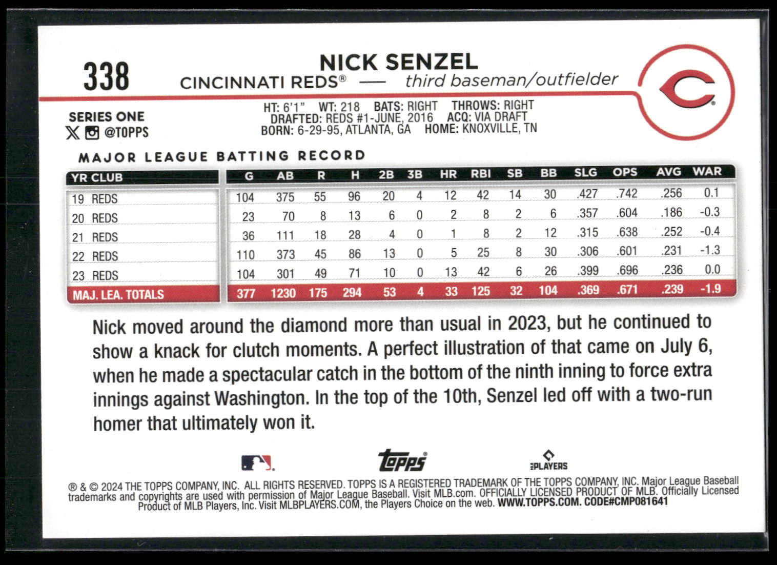2024 Topps #338 Nick Senzel Holiday