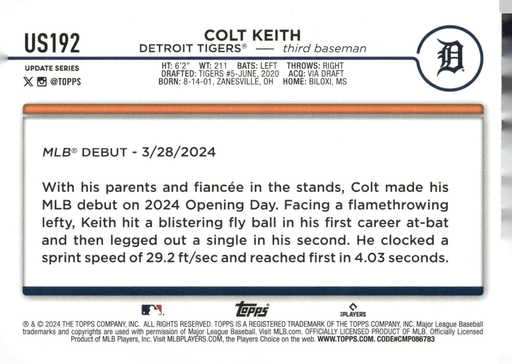 2024 Topps Update #US192 Colt Keith Holiday