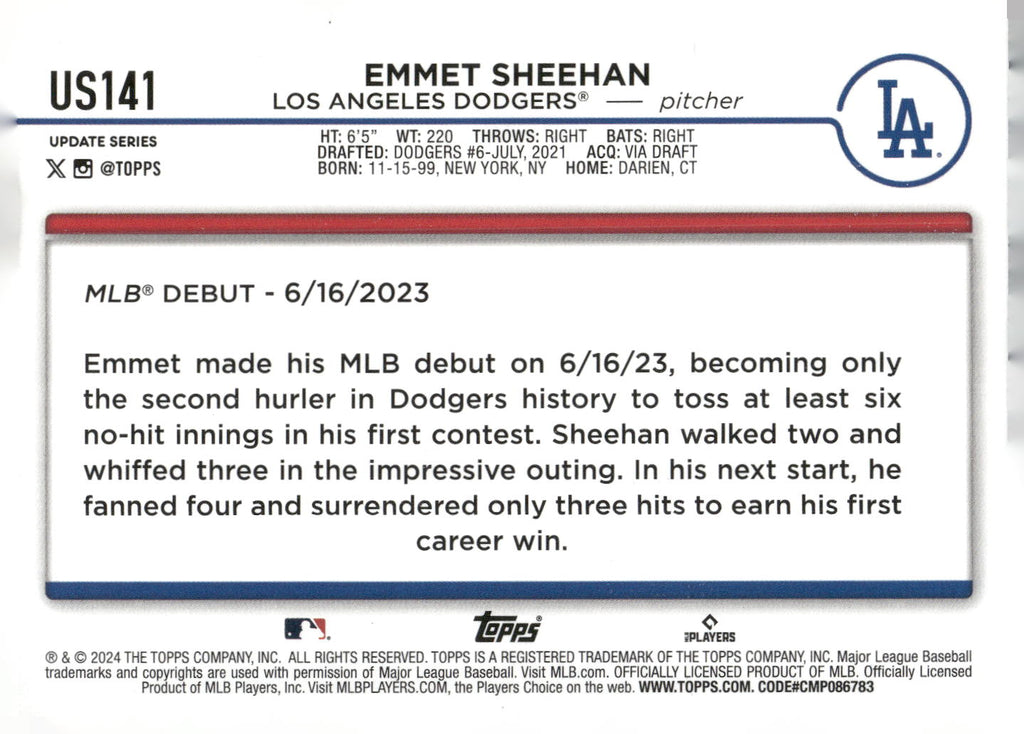 2024 Topps Update #US141 Emmet Sheehan Holiday