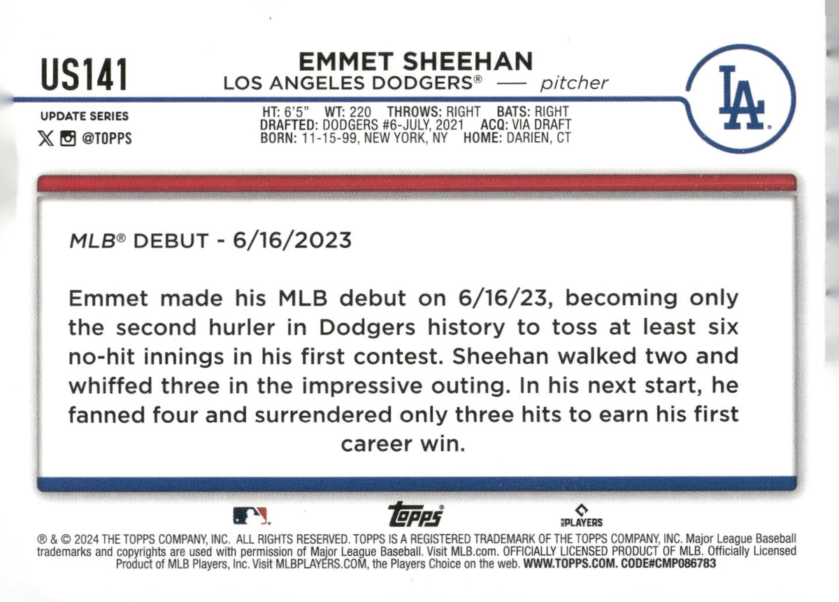 2024 Topps Update #US141 Emmet Sheehan Holiday