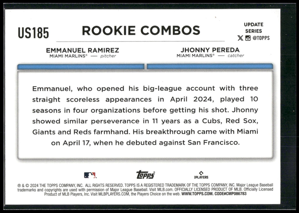 2024 Topps Update #US185 Jhonny Pereda / Emmanuel Ramirez RCOM Holiday