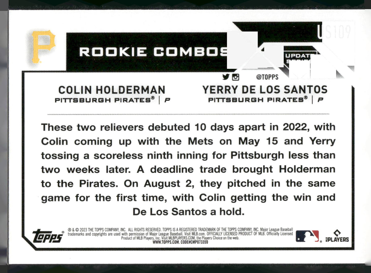 2023 Topps Update #US109 Colin Holderman / Yerry De Los Santos RCOM