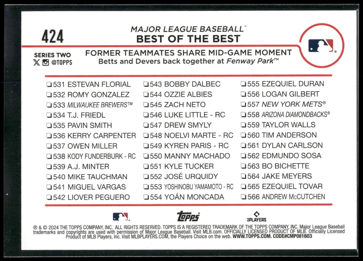 2024 Topps #424 Best Of The Best (Mookie Betts / Rafael Devers) Holiday