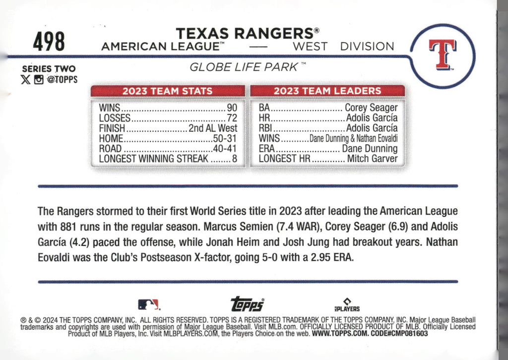 2024 Topps #498 Texas Rangers Holiday