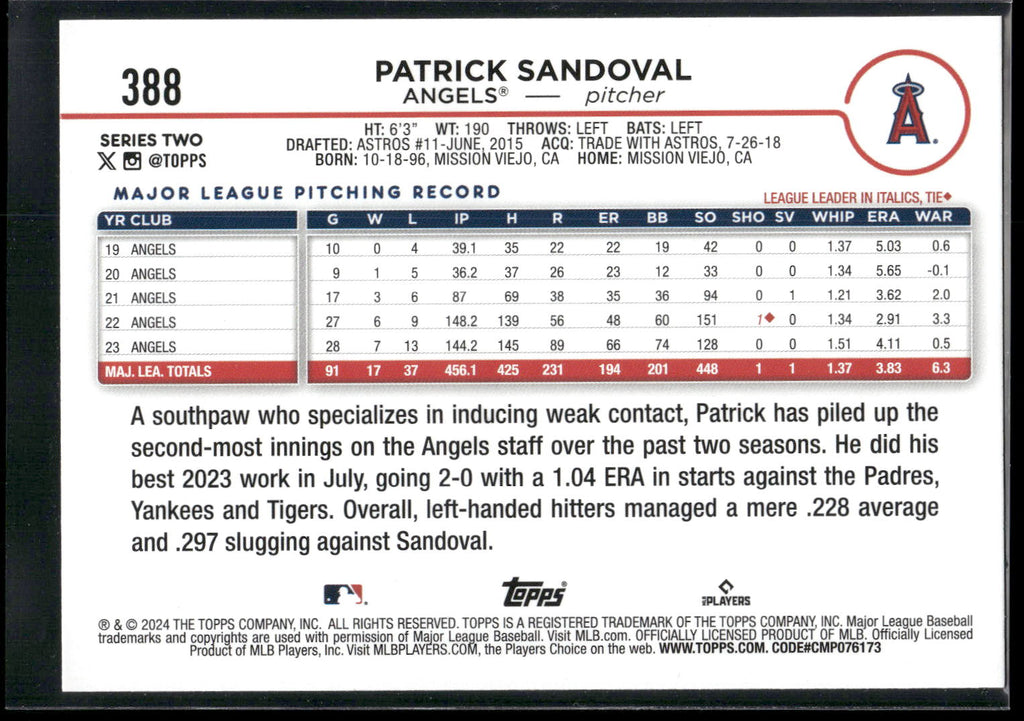 2024 Topps #388 Patrick Sandoval Yellow