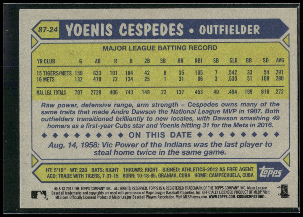2017 Topps #87-24 Yoenis Cespedes 1987 Topps Baseball 30th Anniversary