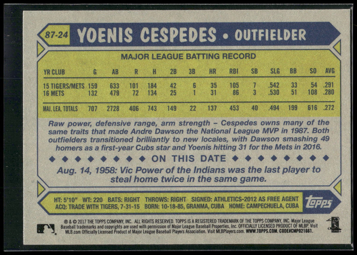 2017 Topps #87-24 Yoenis Cespedes 1987 Topps Baseball 30th Anniversary