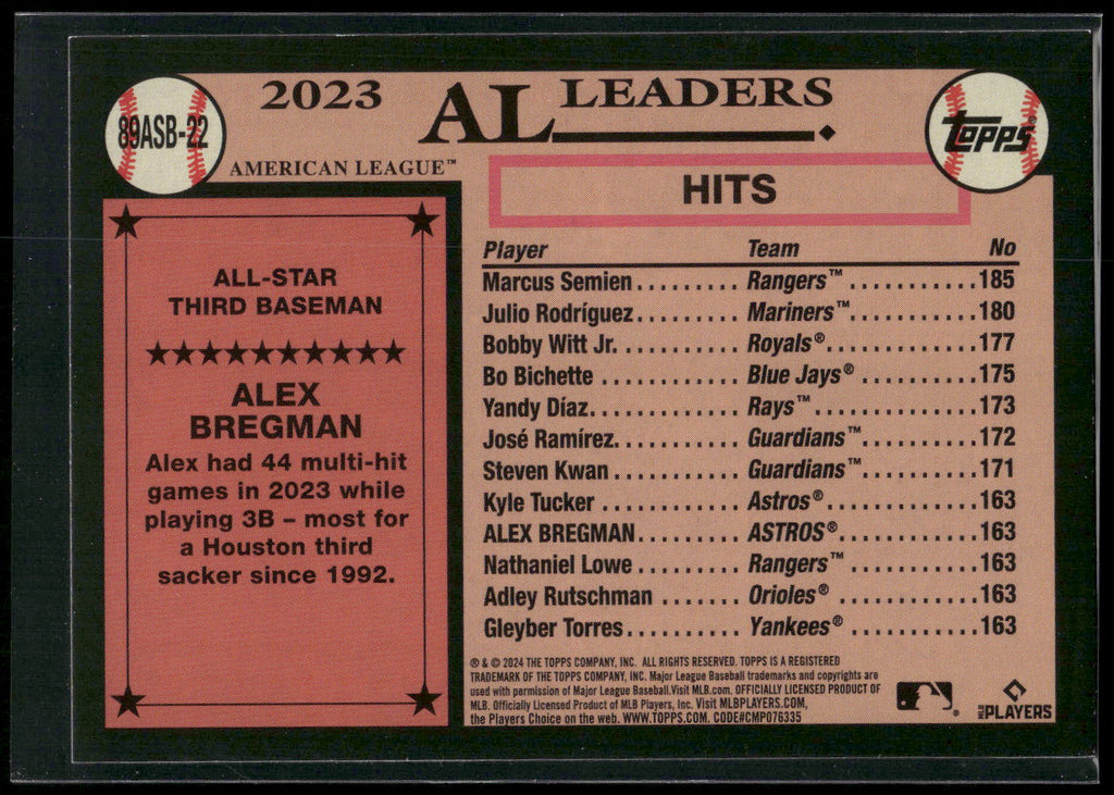 2024 Topps #89ASB-22 Alex Bregman 1989 Topps Baseball 35th Anniversary All-Stars