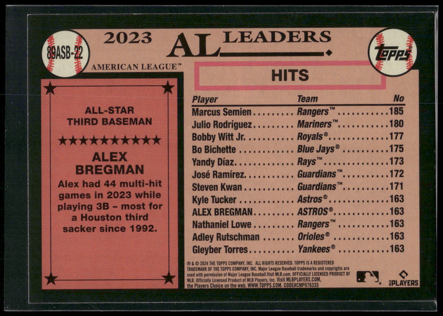 2024 Topps #89ASB-22 Alex Bregman 1989 Topps Baseball 35th Anniversary All-Stars