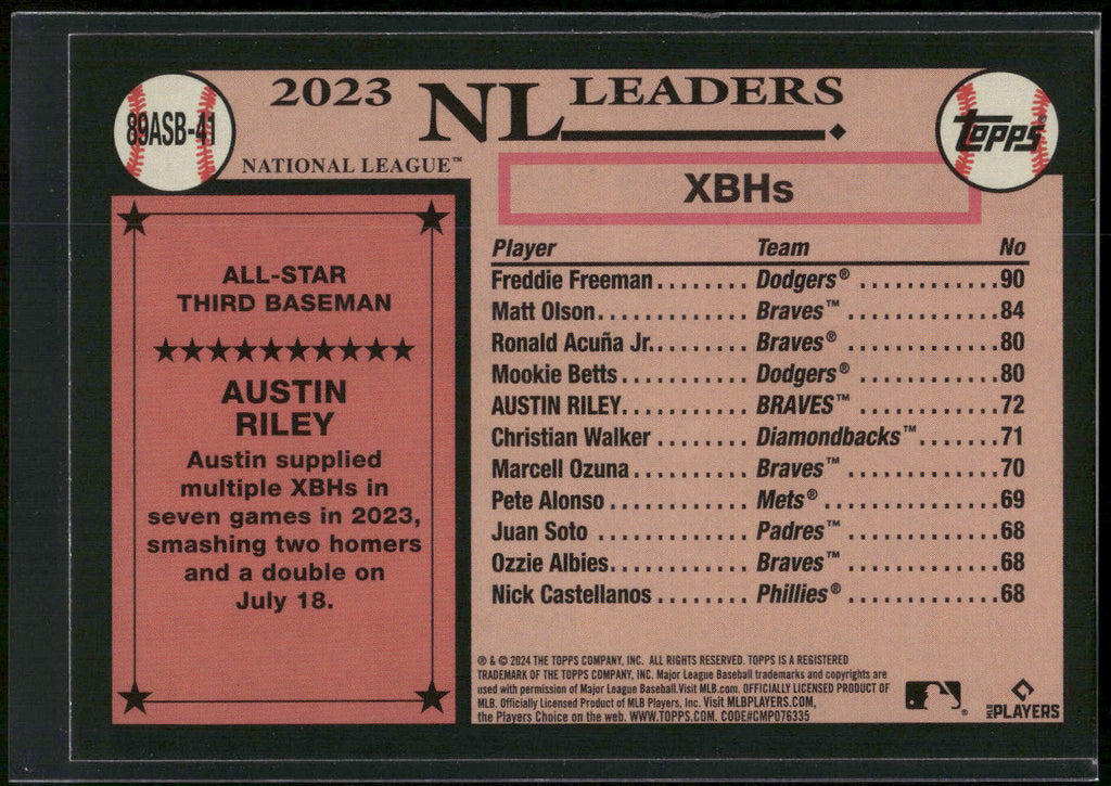 2024 Topps #89ASB-41 Austin Riley 1989 Topps Baseball 35th Anniversary All-Stars