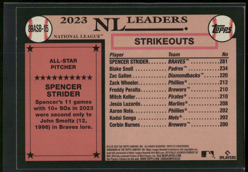 2024 Topps #89ASB-15 Spencer Strider