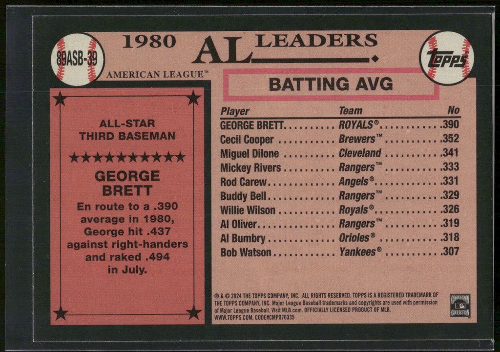 2024 Topps #89ASB-39 George Brett 1989 Topps Baseball 35th Anniversary All-Stars