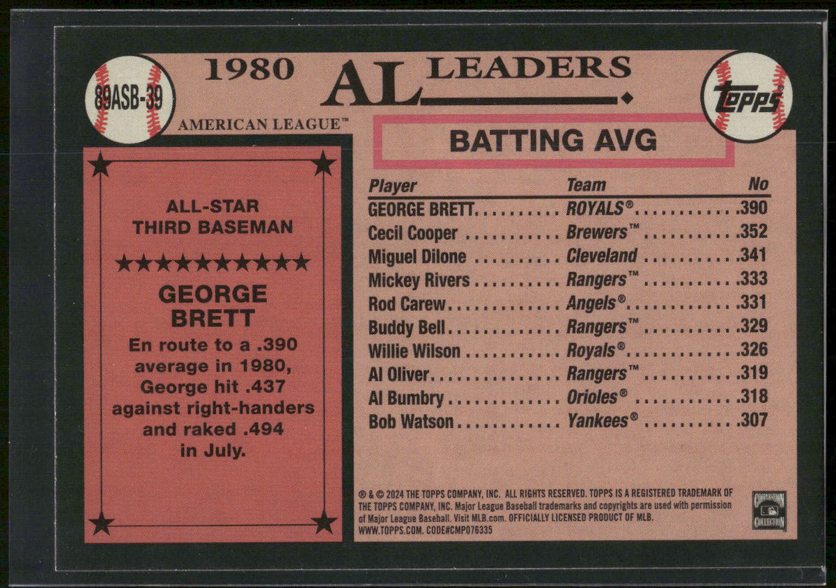 2024 Topps #89ASB-39 George Brett 1989 Topps Baseball 35th Anniversary All-Stars