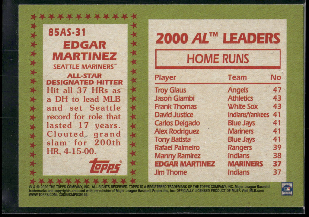 2020 Topps #85AS-31 Edgar Martinez