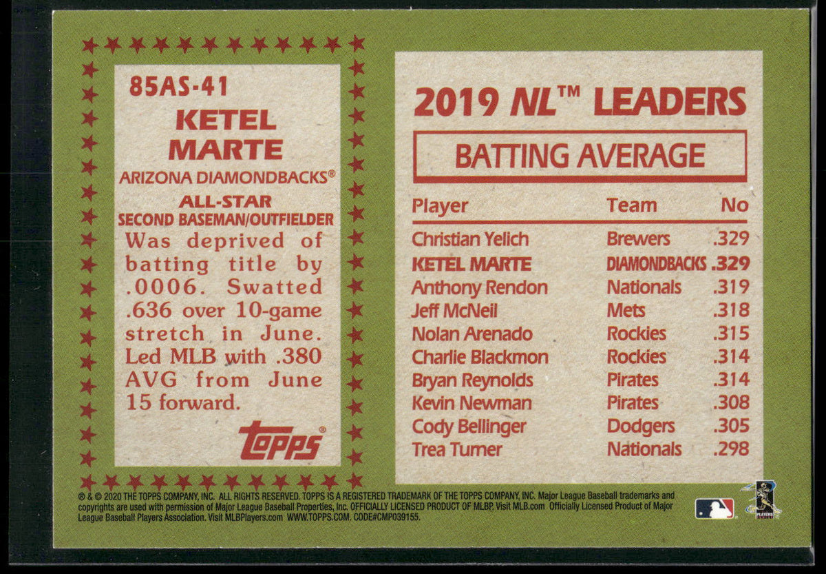 2020 Topps #85AS-41 Ketel Marte 1985 Topps Baseball 35th Anniversary All-Stars