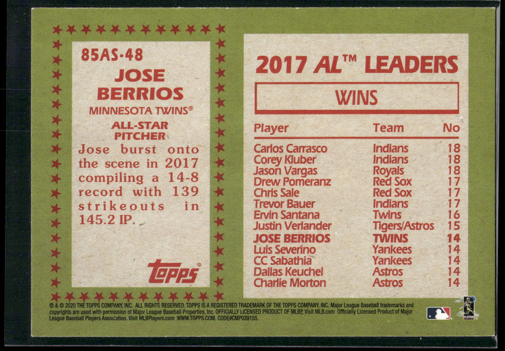 2020 Topps #85AS-48 Jose Berrios 1985 Topps Baseball 35th Anniversary All-Stars