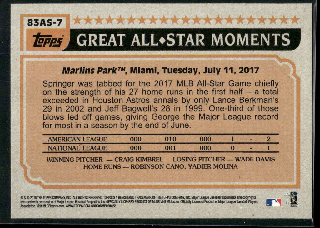 2018 Topps #83AS-7 George Springer 1983 Topps Baseball All-Stars