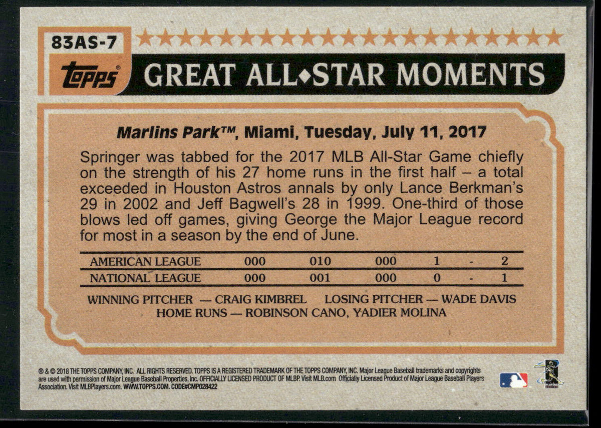 2018 Topps #83AS-7 George Springer 1983 Topps Baseball All-Stars