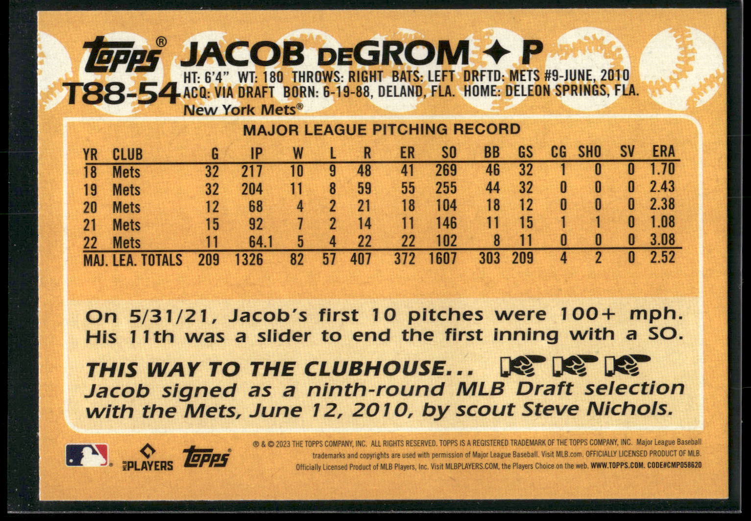 2023 Topps #T88-54 Jacob deGrom
