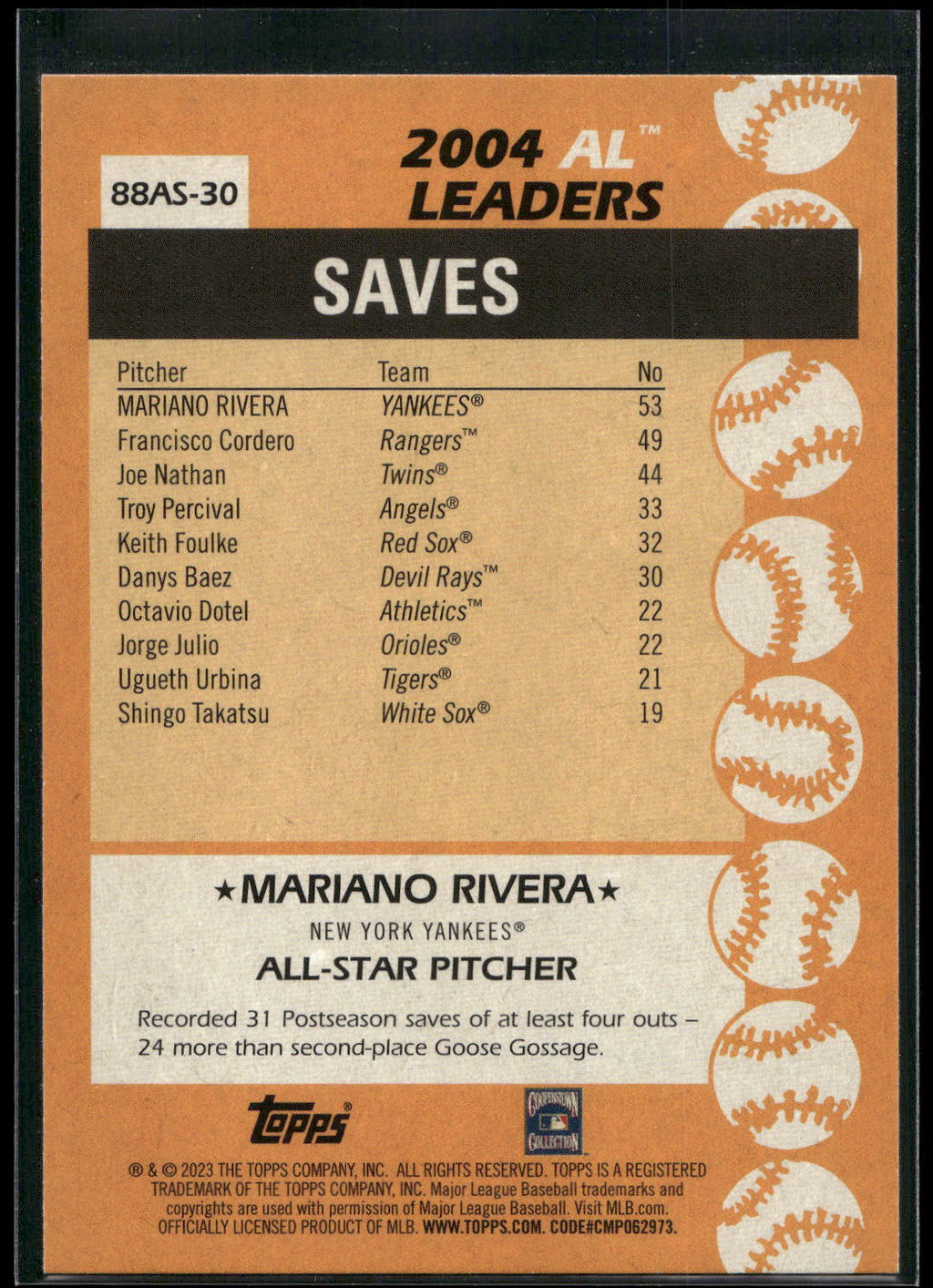 2023 Topps #88AS-30 Mariano Rivera
