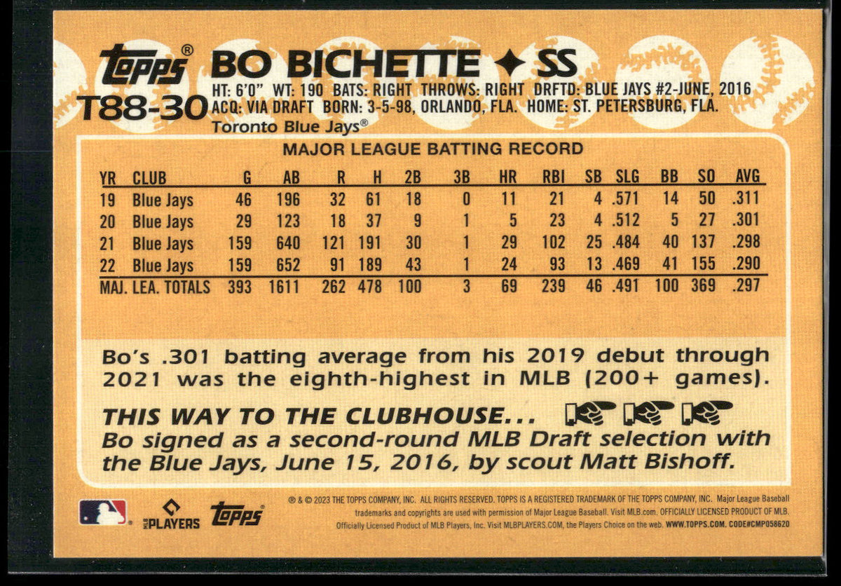2023 Topps #T88-30 Bo Bichette 1988 Topps Baseball 35th Anniversary (Series One)