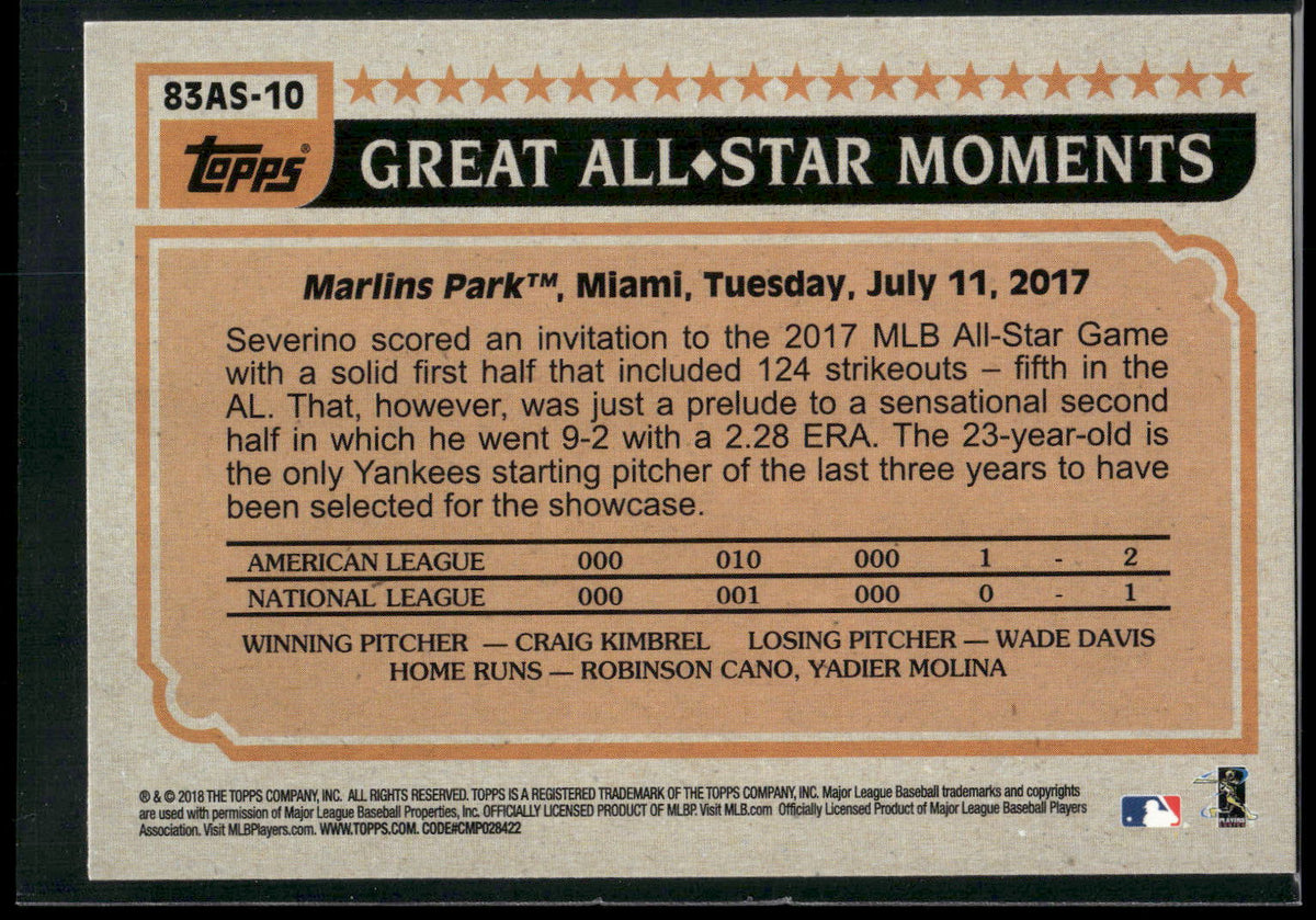 2018 Topps #83AS-10 Luis Severino 1983 Topps Baseball All-Stars