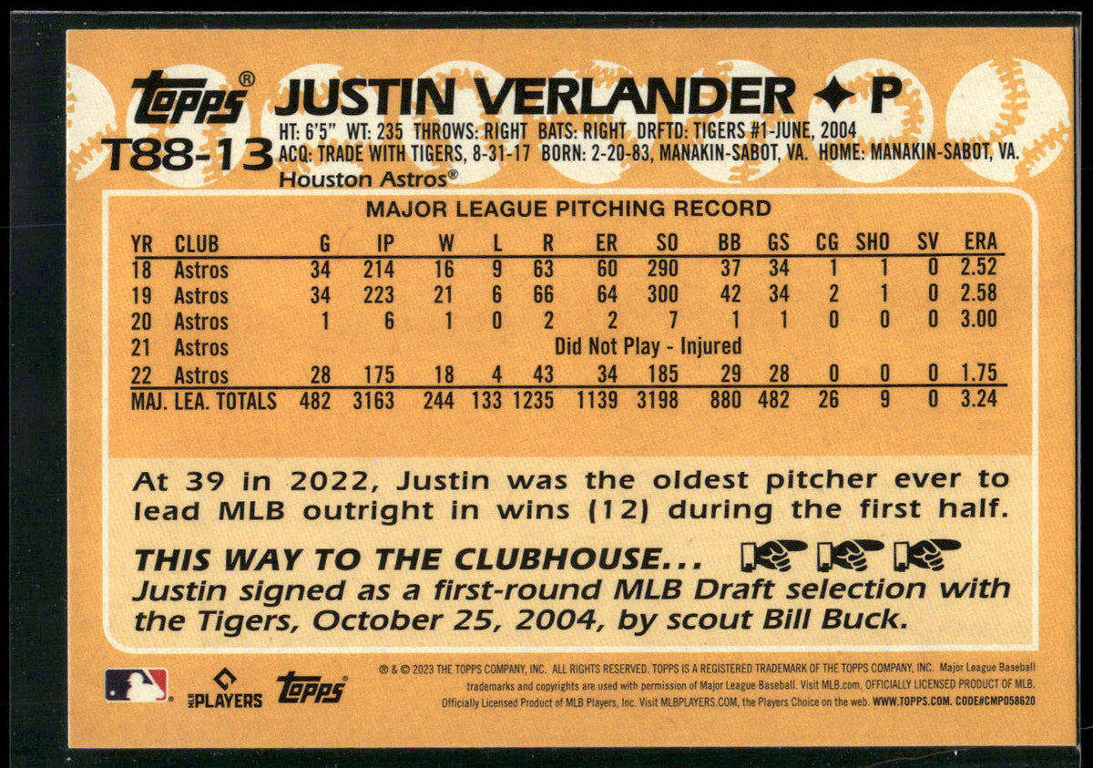 2023 Topps #T88-13 Justin Verlander