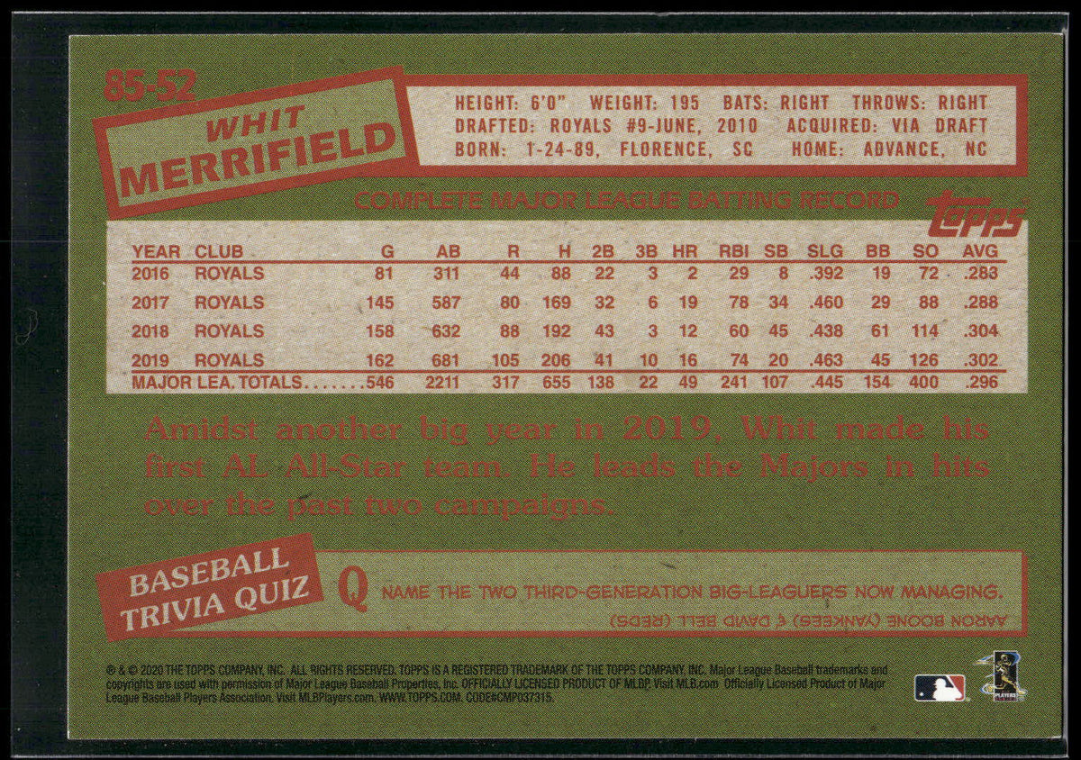 2020 Topps #85-52 Whit Merrifield