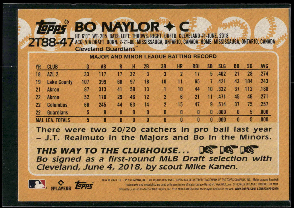 2023 Topps #2T88-47 Bo Naylor 1988 Topps Baseball 35th Anniversary (Series Two)