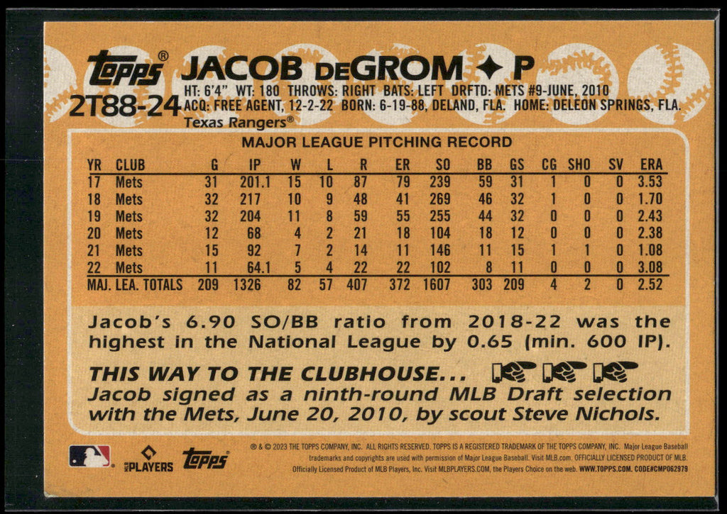 2023 Topps #2T88-24 Jacob deGrom