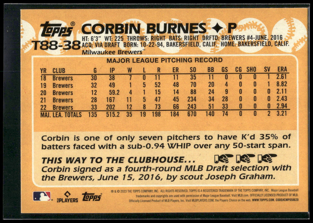 2023 Topps #T88-38 Corbin Burnes