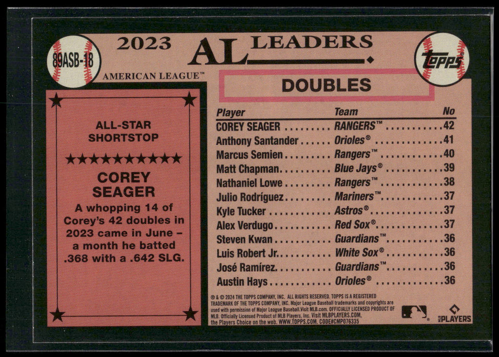 2024 Topps #89ASB-18 Corey Seager 1989 Topps Baseball 35th Anniversary All-Stars
