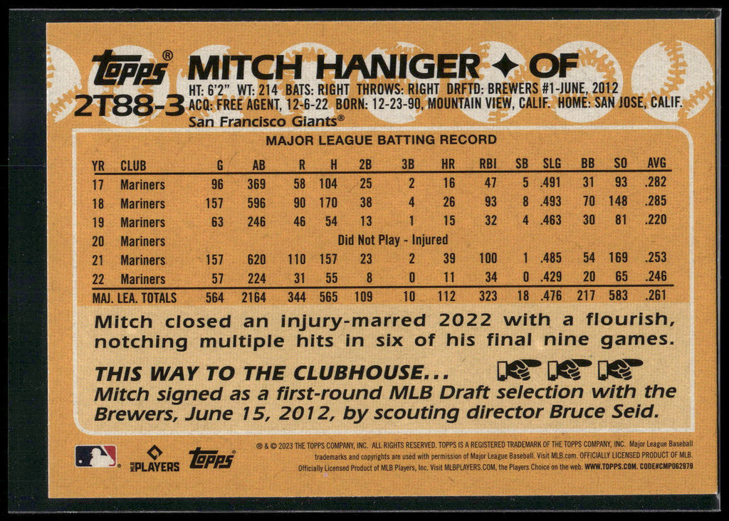 2023 Topps #2T88-3 Mitch Haniger