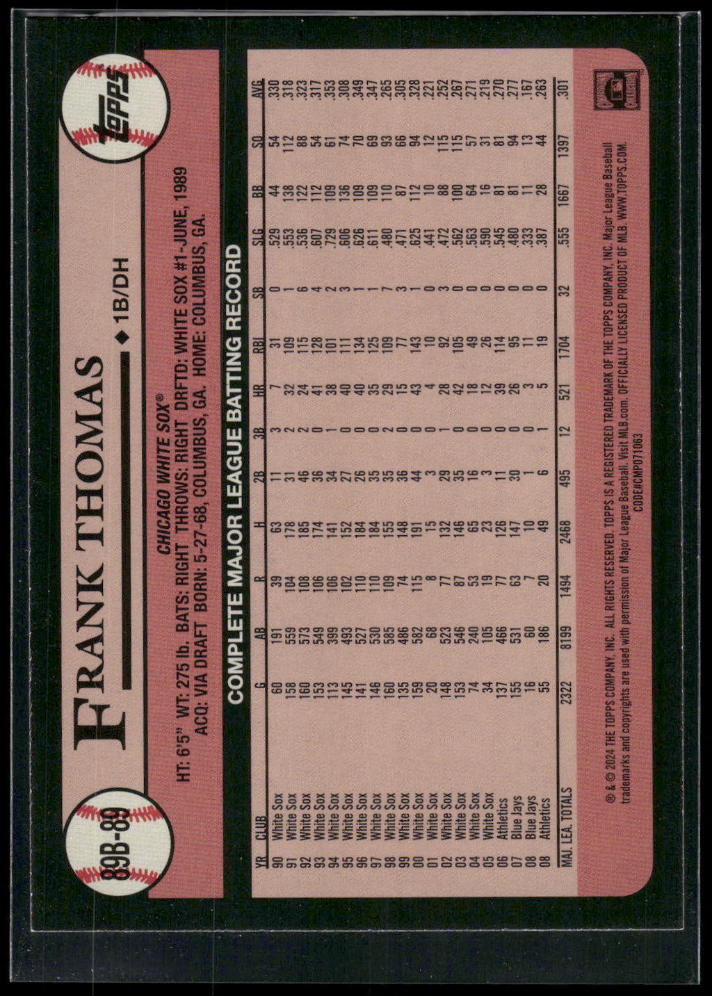 2024 Topps #89B-89 Frank Thomas