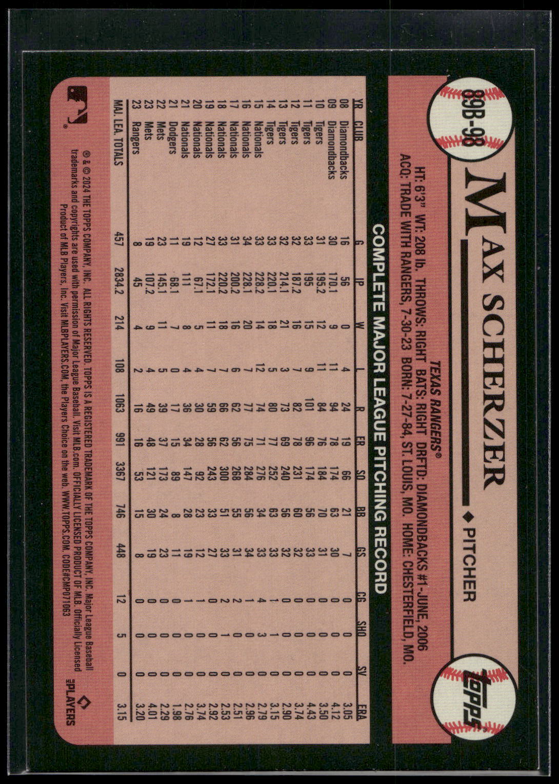 2024 Topps #89B-98 Max Scherzer