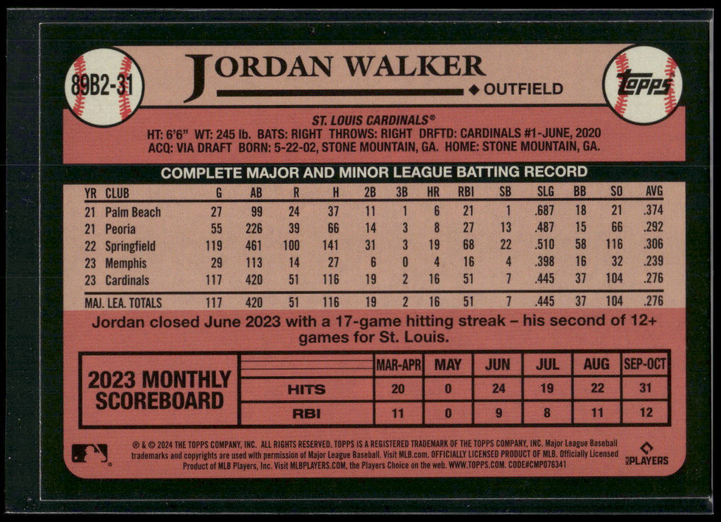 2024 Topps #89B2-31 Jordan Walker