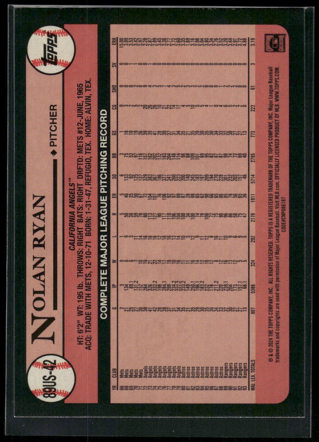 2024 Topps Update #89US-42 Nolan Ryan