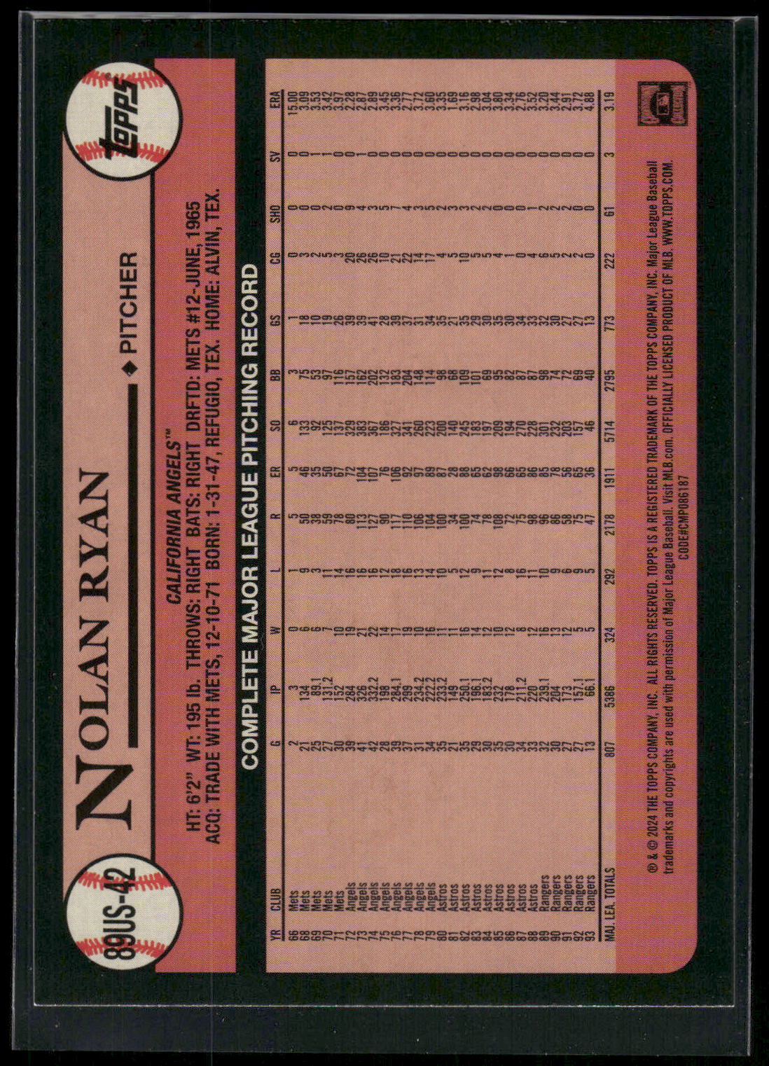 2024 Topps Update #89US-42 Nolan Ryan