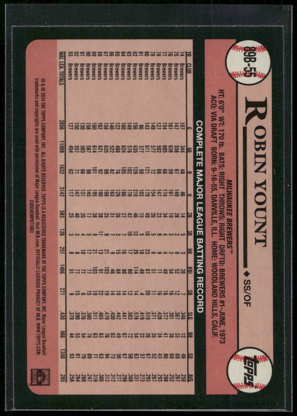 2024 Topps #89B-55 Robin Yount