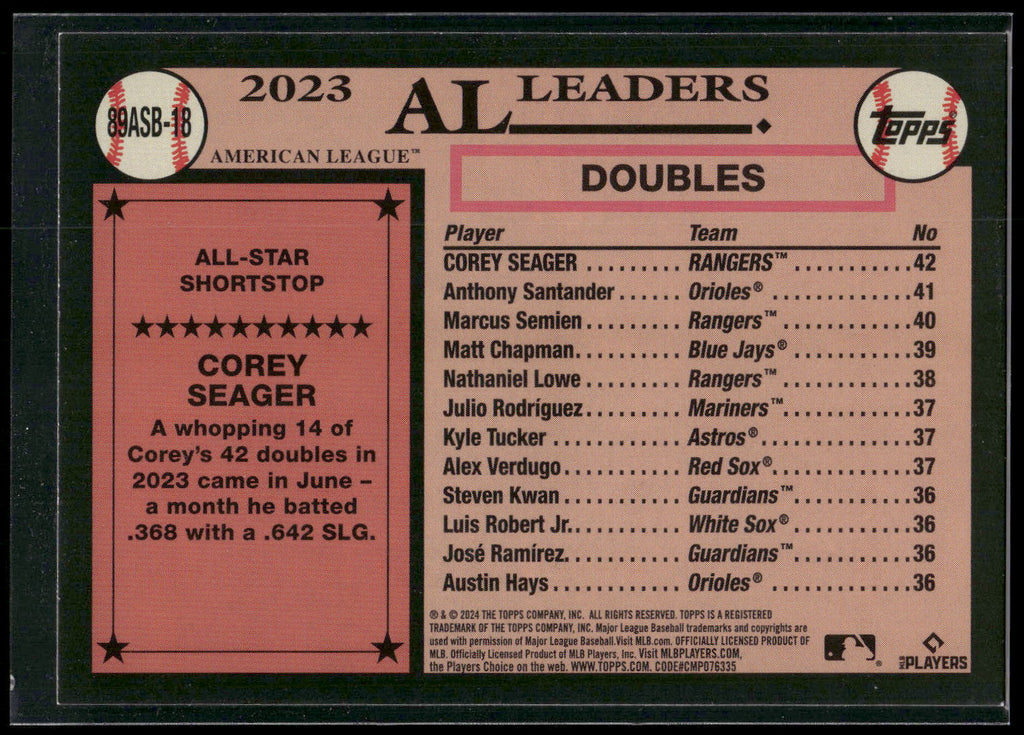 2024 Topps #89ASB-18 Corey Seager 1989 Topps Baseball 35th Anniversary All-Stars