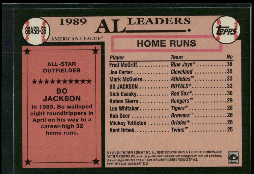 2024 Topps #89ASB-36 Bo Jackson 1989 Topps Baseball 35th Anniversary All-Stars