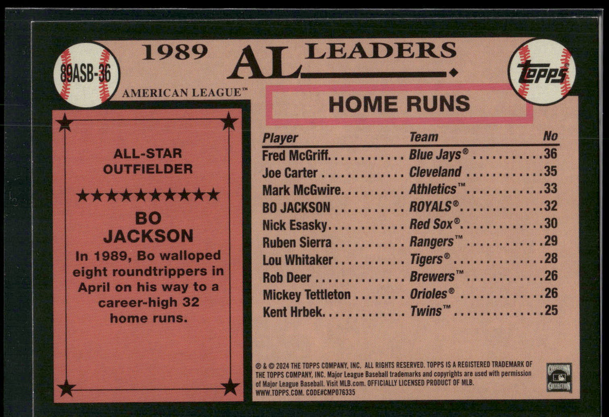 2024 Topps #89ASB-36 Bo Jackson 1989 Topps Baseball 35th Anniversary All-Stars