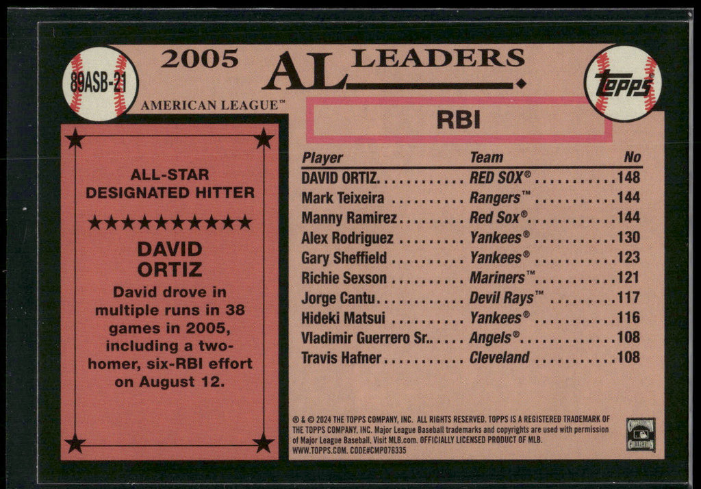 2024 Topps #89ASB-21 David Ortiz 1989 Topps Baseball 35th Anniversary All-Stars