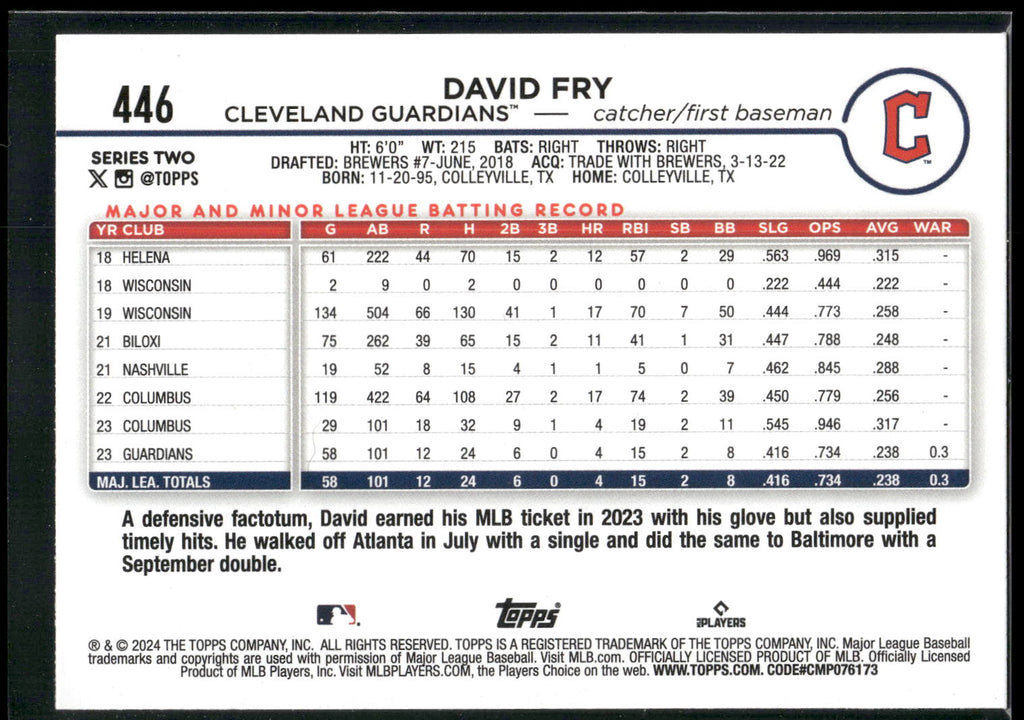 2024 Topps #446 David Fry Rainbow Foil